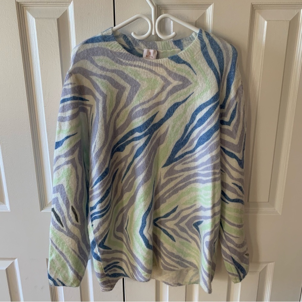 Betta Pastel Zebra Print Mohair Alpaca Blend Sweater